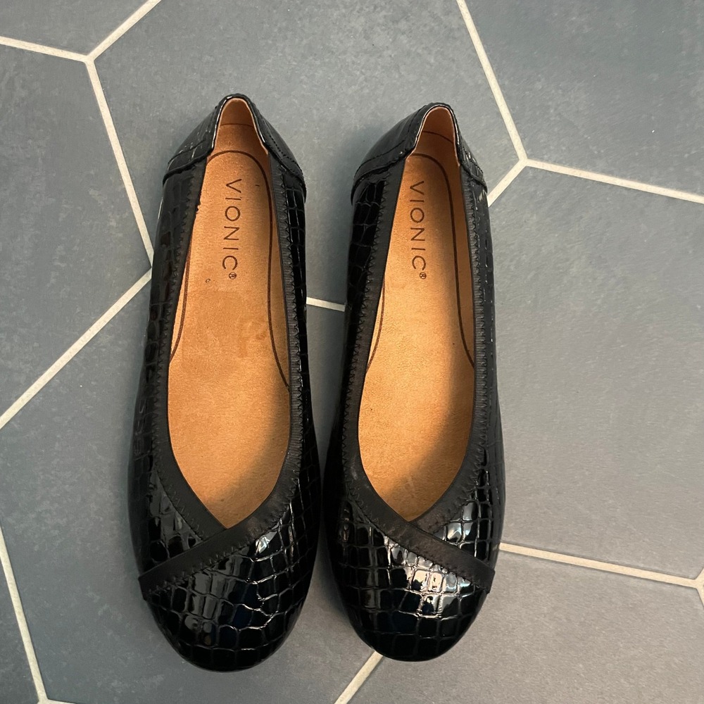 Vionic Caroll Black Croc Embossed Ballet Flats Comfort Shoes Women‎ - Size US 6 - Picture 2 of 6